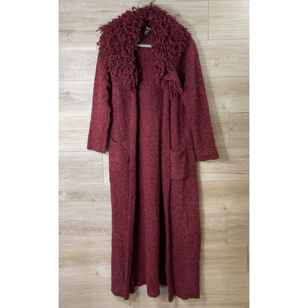 Michelle Nicole Shaggy Collar Longline Cardigan Maroon XL 90s Grunge Gothic